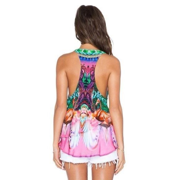 Camilla Awakened Utopia Flamingo Layered Silk Top Size 1 - Picture 3 of 14